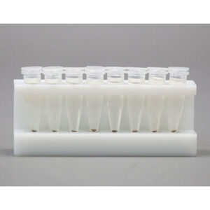 HDPE 8 place Magnetic Separation Rack for 1.5 and 2.0 ml Microcentrifuge Tubes, with 8 NdFeB Magnets 10 mm in Diameter, Pellet located at the Bottom of the Tube