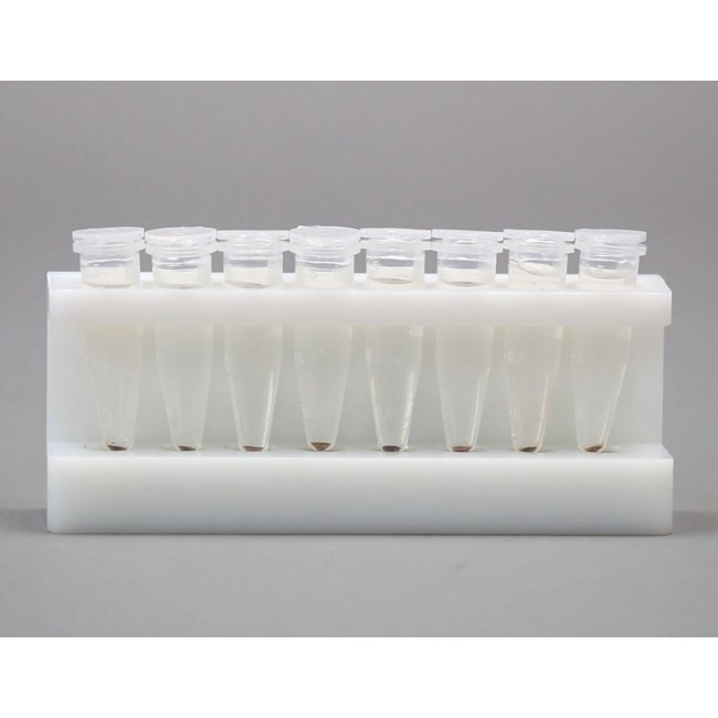 HDPE 8 place Magnetic Separation Rack for 1.5 and 2.0 ml Microcentrifuge Tubes, with 8 NdFeB Magnets 10 mm in Diameter, Pellet located at the Bottom of the Tube