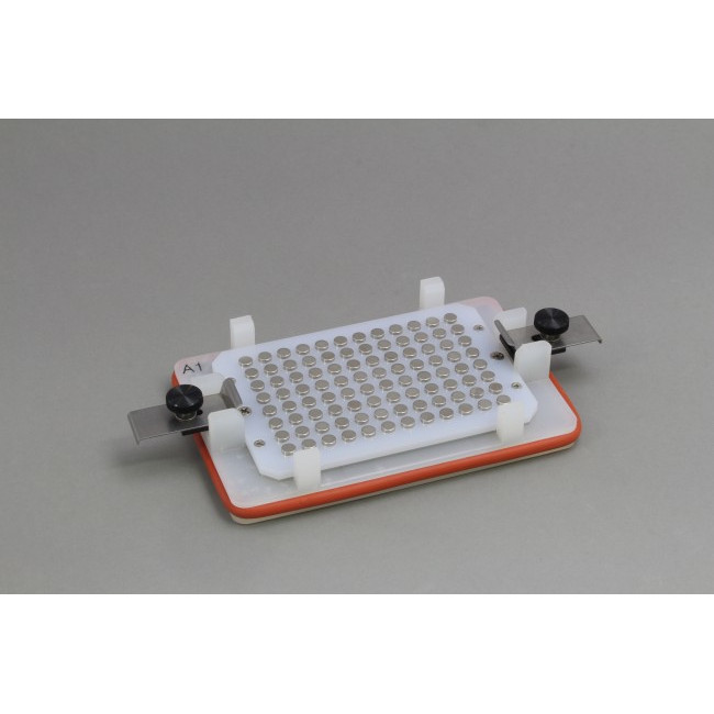 Flick and Blot Magnetic Separation Plate for 96 Well Deep and Standard 96 Flat, Round, V or Pyramid bottom microplates, 96 Magnetic (52 MGO) Cylinders, White Polycarbonate Frame, New Clips