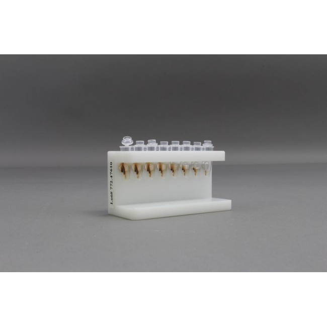 HDPE 8 place Magnetic Separation Rack for 0.2 ml PCR Tubes, with a 8 NdFeB Magnets 6.35 mm in Diameter, Pellet located 1/3 of the Way up the Tube