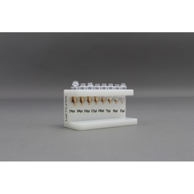 HDPE 8 place Magnetic Separation Rack for 0.2 ml PCR Tubes, with a 8 NdFeB Magnets 6.35 mm in Diameter, Pellet located 1/3 of the Way up the Tube