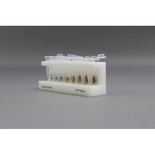 HDPE 8 place Magnetic Separation Rack for 1.5 and 2.0 ml Microcentrifuge Tubes, with a 8 NdFeB Magnets 10 mm in Diameter, Pellet located 1/6 of the Way up the Tube