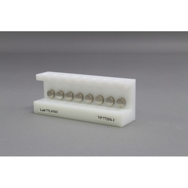 HDPE 8 place Magnetic Separation Rack for 1.5 and 2.0 ml Microcentrifuge Tubes, with a 8 NdFeB Magnets 10 mm in Diameter, Pellet located 1/6 of the Way up the Tube