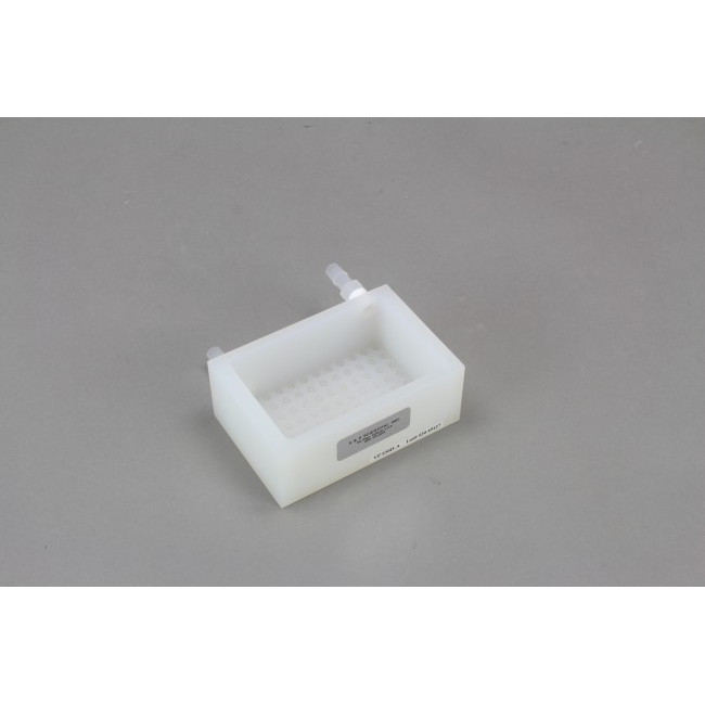 Polypropylene Reservoir with 96 Dimpled Bottom for 96 Robotic Pipettors, Thicker Walls, Max Capacity 170 ml, with Inlet and Outlet Fittings on the Long Axis, with SLAS Footprint x 48 mm Tall